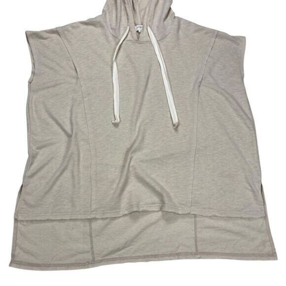 Umgee Tunic Hooded Sweatshirt Womens Sz L Beige Oversized Bohemian Comfy Pull On - Picture 3 of 12